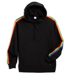 French Terry Pullover Hoodie - Black With Rainbow