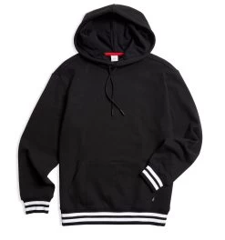 French Terry Pullover Hoodie LC - Black With Striped Rib